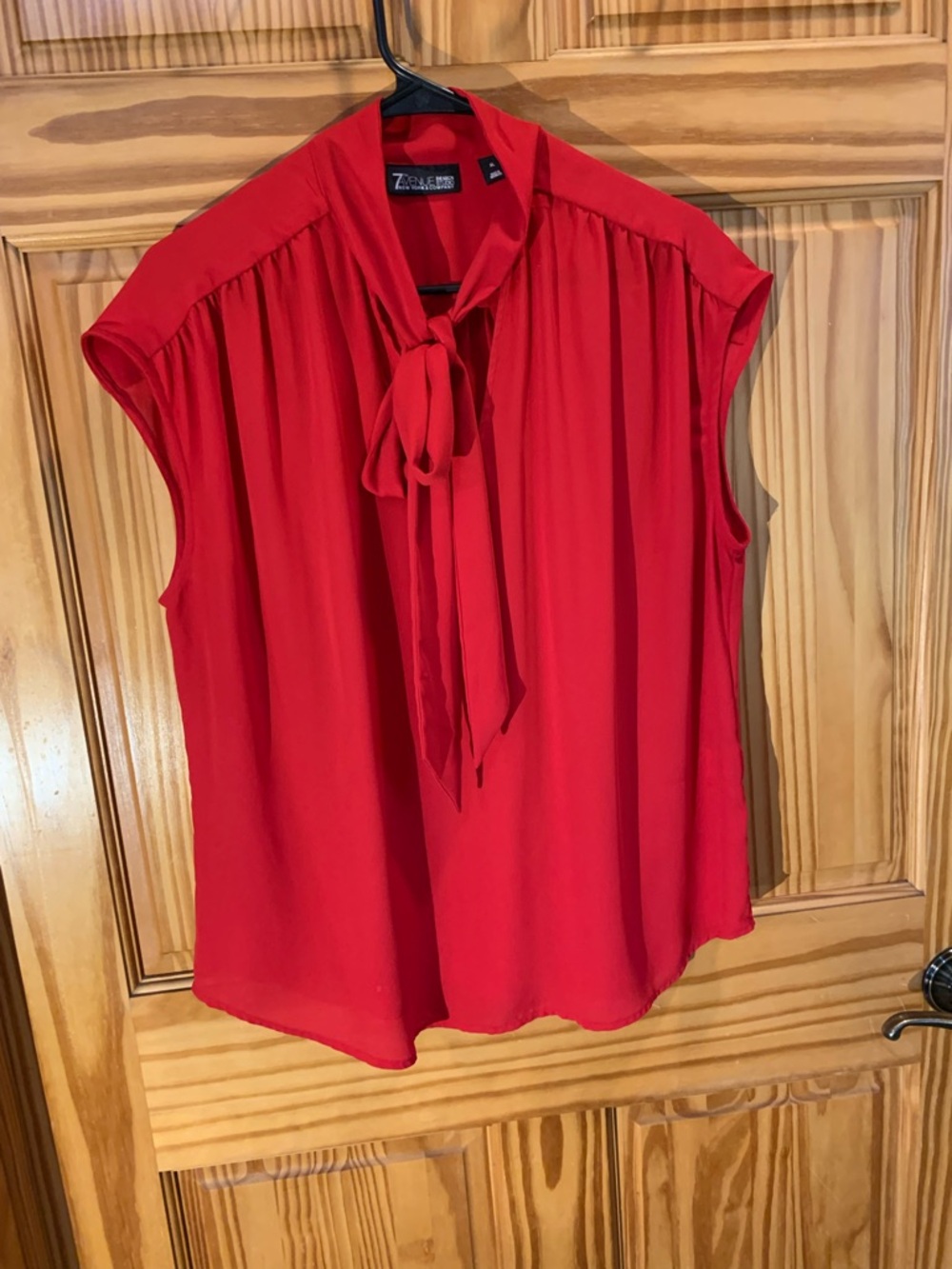 New York & Company Red Sleeveless Tie-Neck Blouse